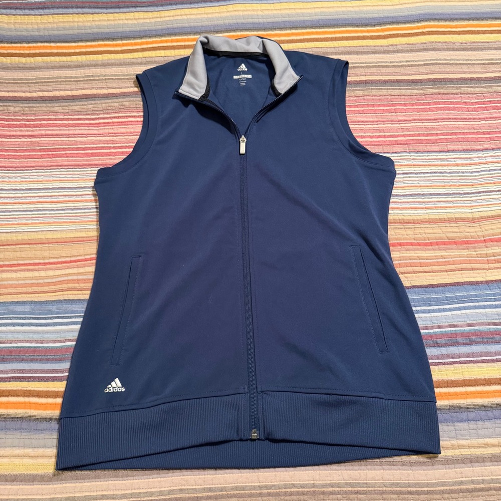 Adidas Golf Vest Womens Large Navy Blue Full Zip Sleeveless Performance Jacket L